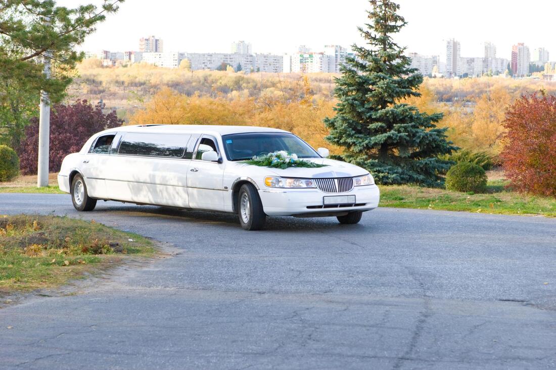 white limousine in the road