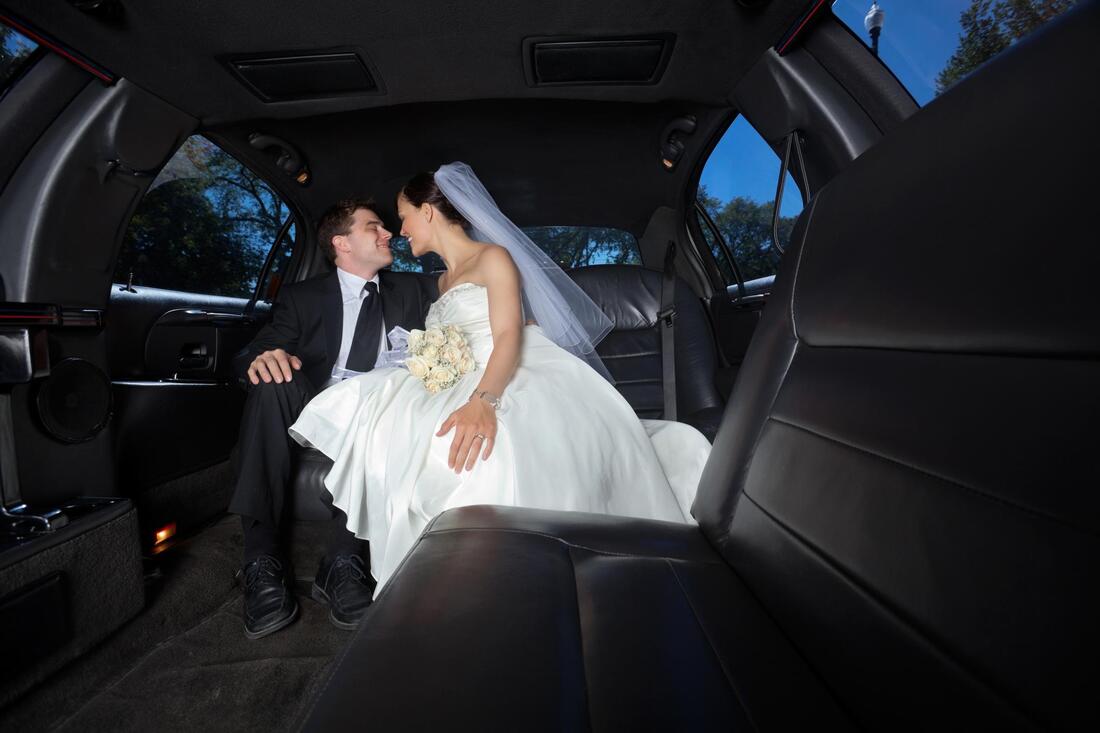 newly wed inside the car